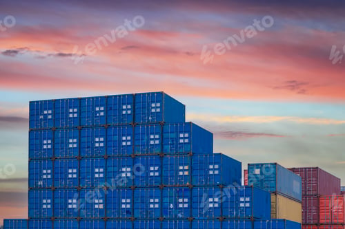 Vista previa: Cargo ship and truck at seaport waiting for container dock crane shipment harbour loading container