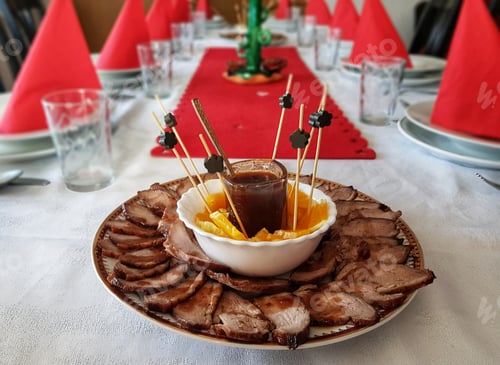 Preview: Cold appetizer dish served on table. Home, lunch, dinner, food, eating.