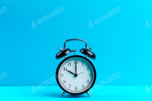 Preview: black vintage alarm clock on color background