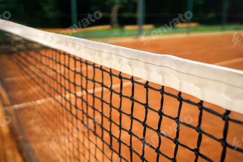 Preview: Tennis court net close-up, selective focus