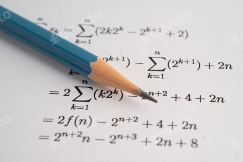 Preview: Pencil on mathematic formula exercise test paper in education school.