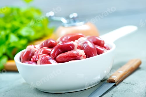 Preview: raw chicken hearts