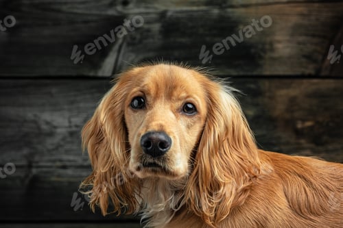 Preview: english cocker spanie on a dark background, place for text
