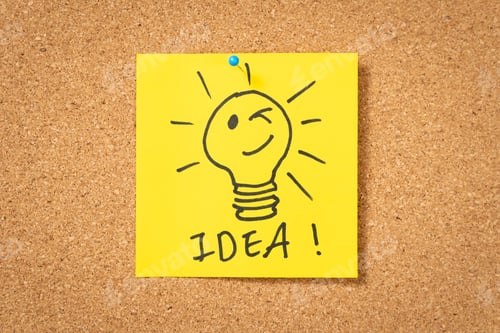 Preview: yellow sticker note with lightbulb and idea message