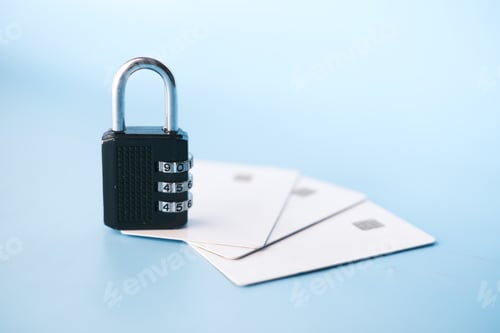 Preview: padlock on credit card, Internet data privacy information security concept