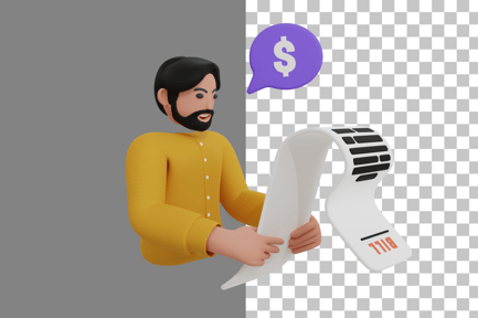 Preview: Man Looking Payment Invoices 3D Illustration