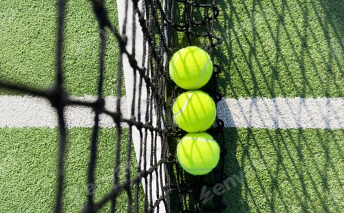 Preview: paddle tennis balls next to the net of a paddle tennis court