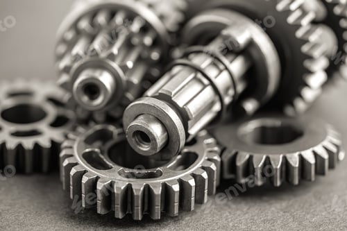 Preview: Gear and cogs wheels, clock mechanism, brass metal engine industrial.
