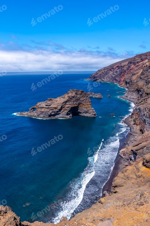 Preview: The beautiful black sand beach of Bujaren from above in the north of La Palma, Canary Islands