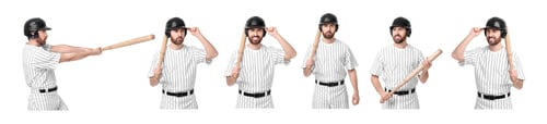 Preview: Baseball player with bat on white background, set of photos