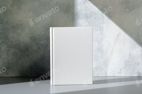 Preview: White notepad with hard cover on gray background