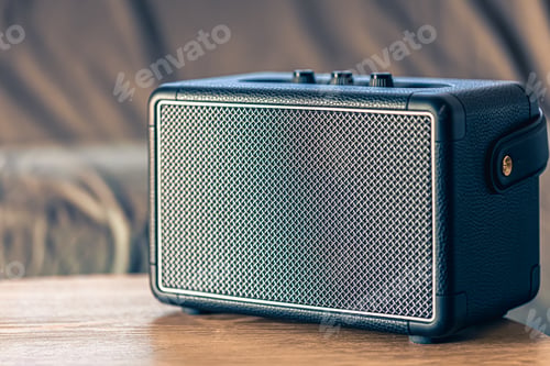 Preview: Square music speaker close-up in the interior of the room.