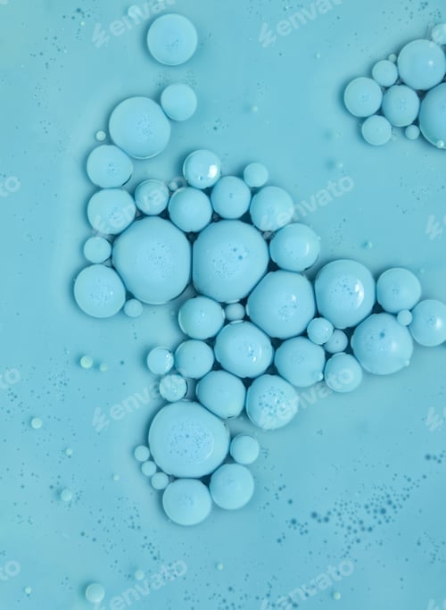 Preview: Blue floating bubbles. 3d rendering. Textures of liquid paint.