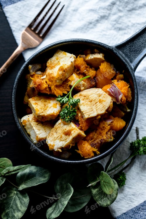 Preview: Top-view shot of a pumpkin and tofu stew