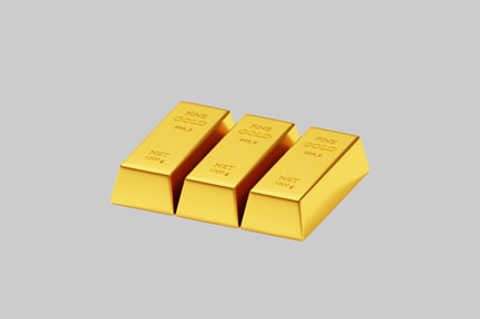 Three shiny gold bullion bars 3D, Incl. bar & currency - Envato