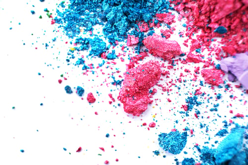 Preview: Macro texture Broken eye shadow multi-colored powder, isolated on white background