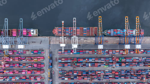 Preview: Aerial view container cargo ship loading unloading container cargo at international seaport