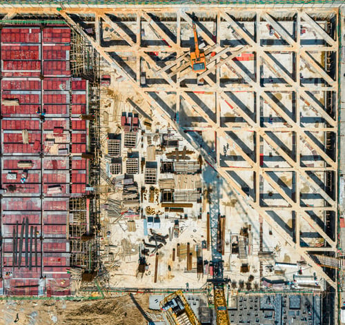 Preview: Aerial shot of the construction site in the summer morning.