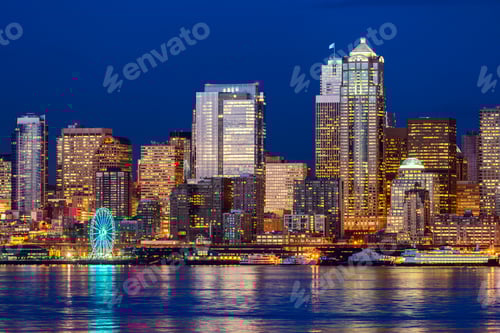Preview: Number 12 illuminated in highrise, Seattle, Washington, United States