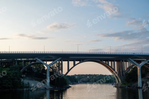 Preview: Skurubron, Skuru Arched Bridge in municipality of Nacka, afternoon at Archipelago Stockholm Sweden.
