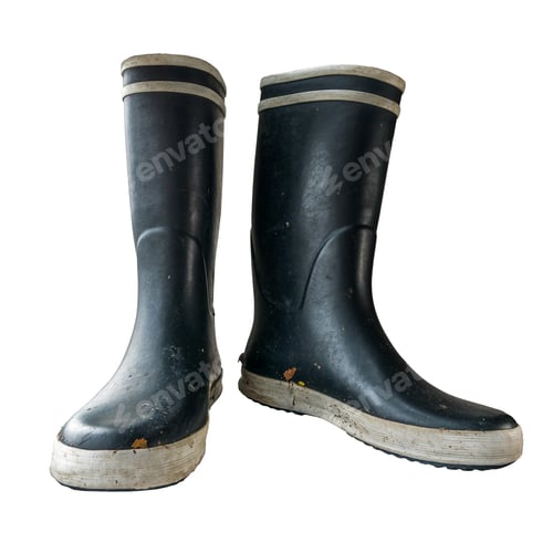 Pair of Black Rubber Work Boots Isolated