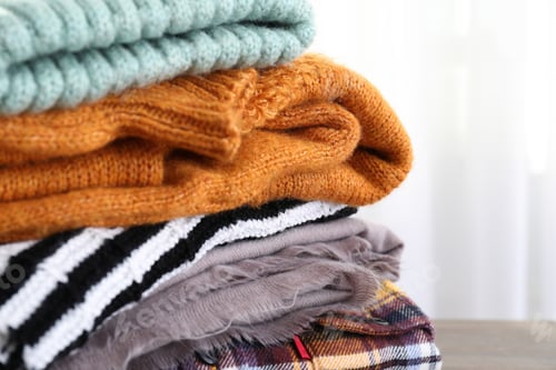 Preview: Winter clothes, close up and selective focus
