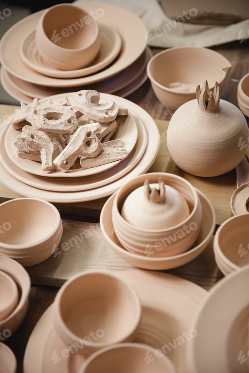 Preview: Roasted ceramic products without glaze closeup