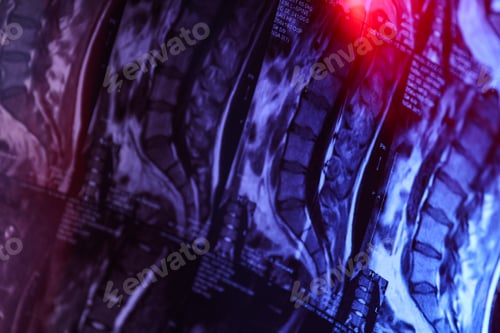 Preview: MRI or magnetic resonance imaging of the human spine. Close-up