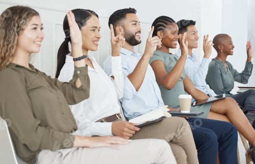 Preview: Recruitment, interview and candidate on chair in queue for work at business in tech, customer suppo