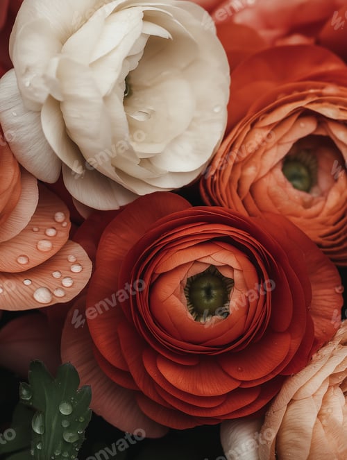 Preview: Bouquet of colourful blooming ranunculus