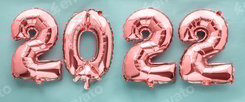 Preview: 2022 new year pink foil balloon numbers on green background
