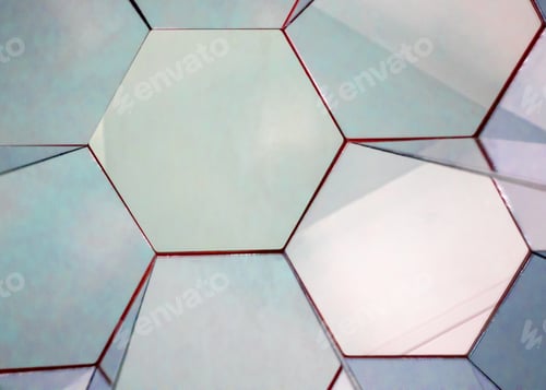 Preview: view of a kaleidoscope of mirrors in the form of regular hexagons of silver color