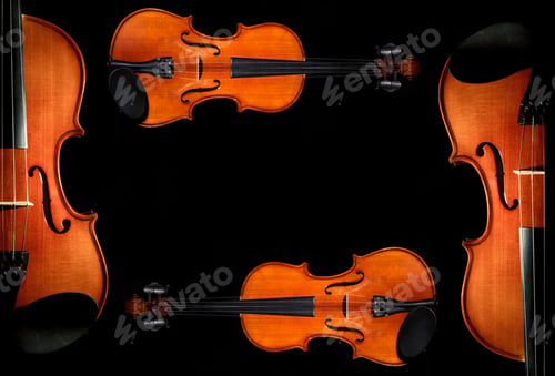 Preview: Violin orchestra musical instruments on black background
