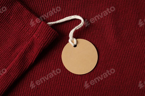 Preview: Cardboard tag on red garment, top view