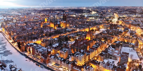 Preview: After sunset drone view of a city Gdansk Poland