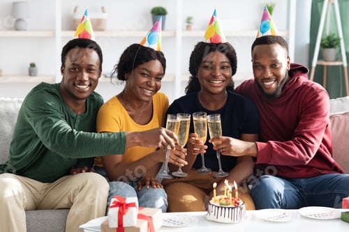 Preview: Beautiful african american millennials having birthday party