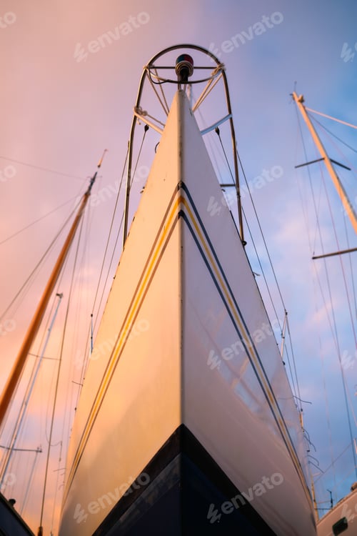 Preview: A view of the yachts at the dock. Sailing yachts parked in the marina. Maritime transportation. Dry