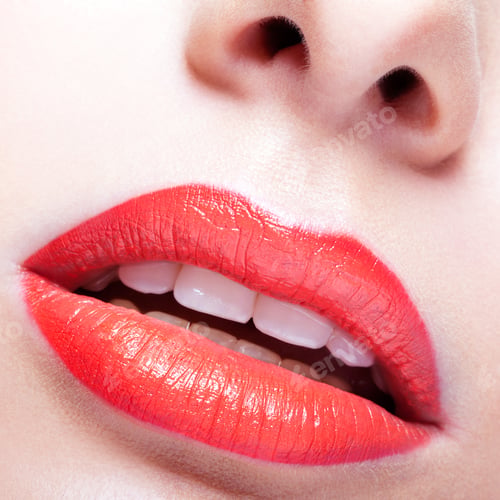 Preview: Close-Up Portrait Of Young Woman'S Red Lips Make Up