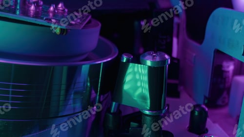 Preview: Macro view of magnetic head mechanism inside VHS video cassette player.