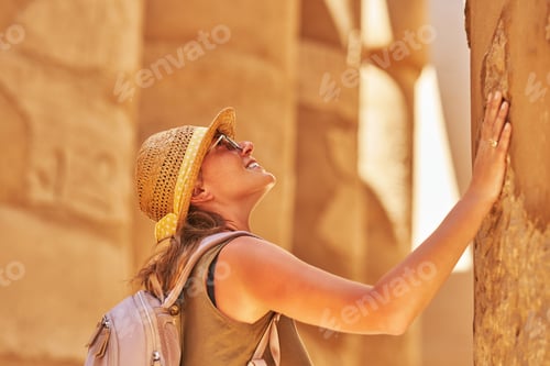 Preview: Tourist woman in Karnak Temple in Luxor Egypt