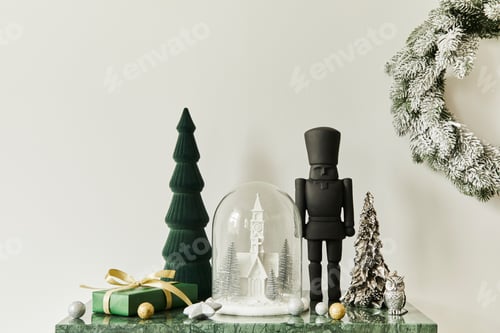 Preview: Christmas composition with beautiful decoration, christmas tree in modern home decor.