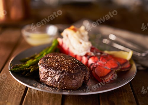 Preview: filet mignon steak with lobster tail surf and turf meal