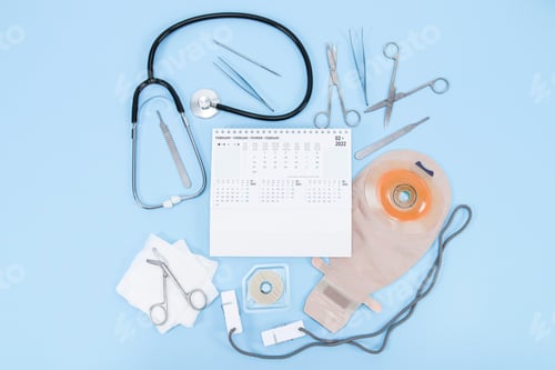 Preview: Surgeon's set: from a colostomy bag, surgical instruments, a stethoscope, bandages and calendar 2022