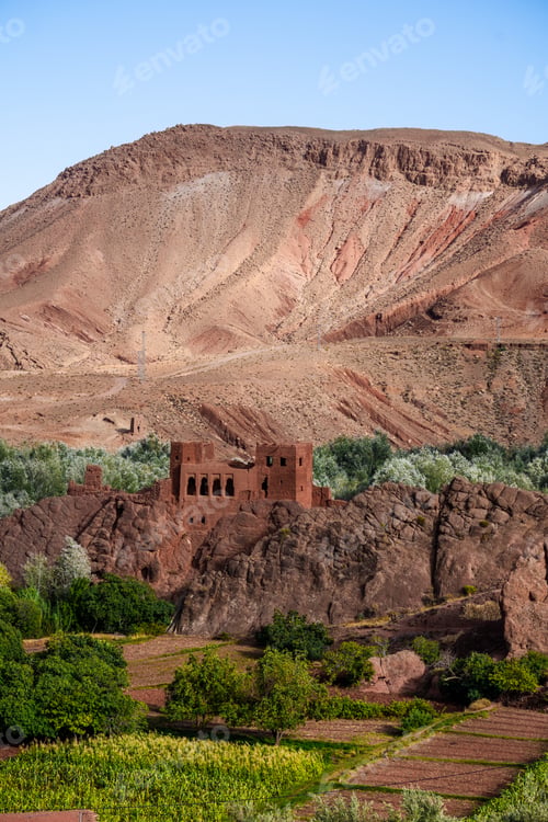 Preview: Nature, rocks, houses and mountains in Dades Gorge Morocco during sunset