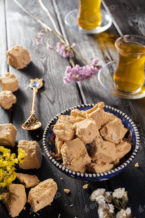 Preview: Tasty halva with tea on the table