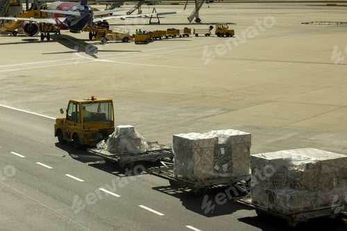 Preview: Helsinki airport. The runway. Delivery of goods packed in nets for loading