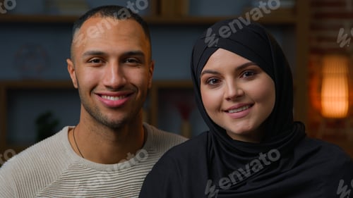 Preview: Spouses family multiracial diverse ethnicity couple man african american husband and arabian muslim
