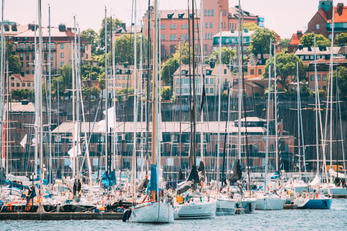 Preview: Stockholm, Sweden. Jetty With Many Moored Yachts During Summer Sailing Regatta In Sunny Day