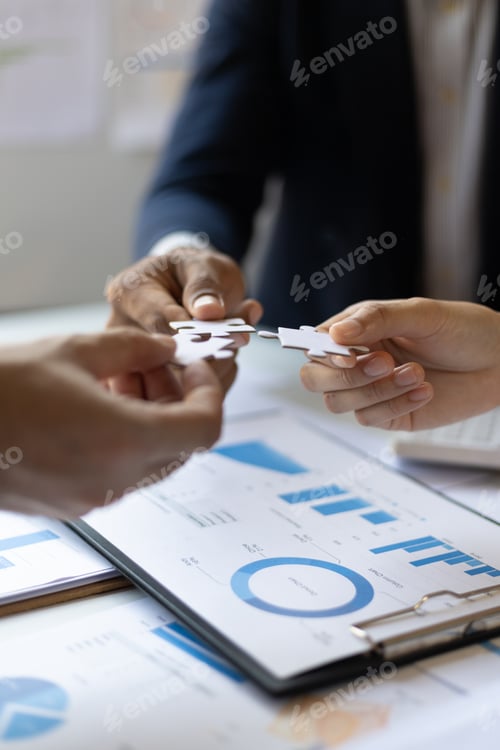 Preview: People holding puzzles to connect, Teamwork of people in the organization. Jigsaw