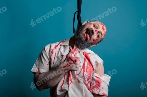 Preview: Scary demon hanged at gallows with hanging rope